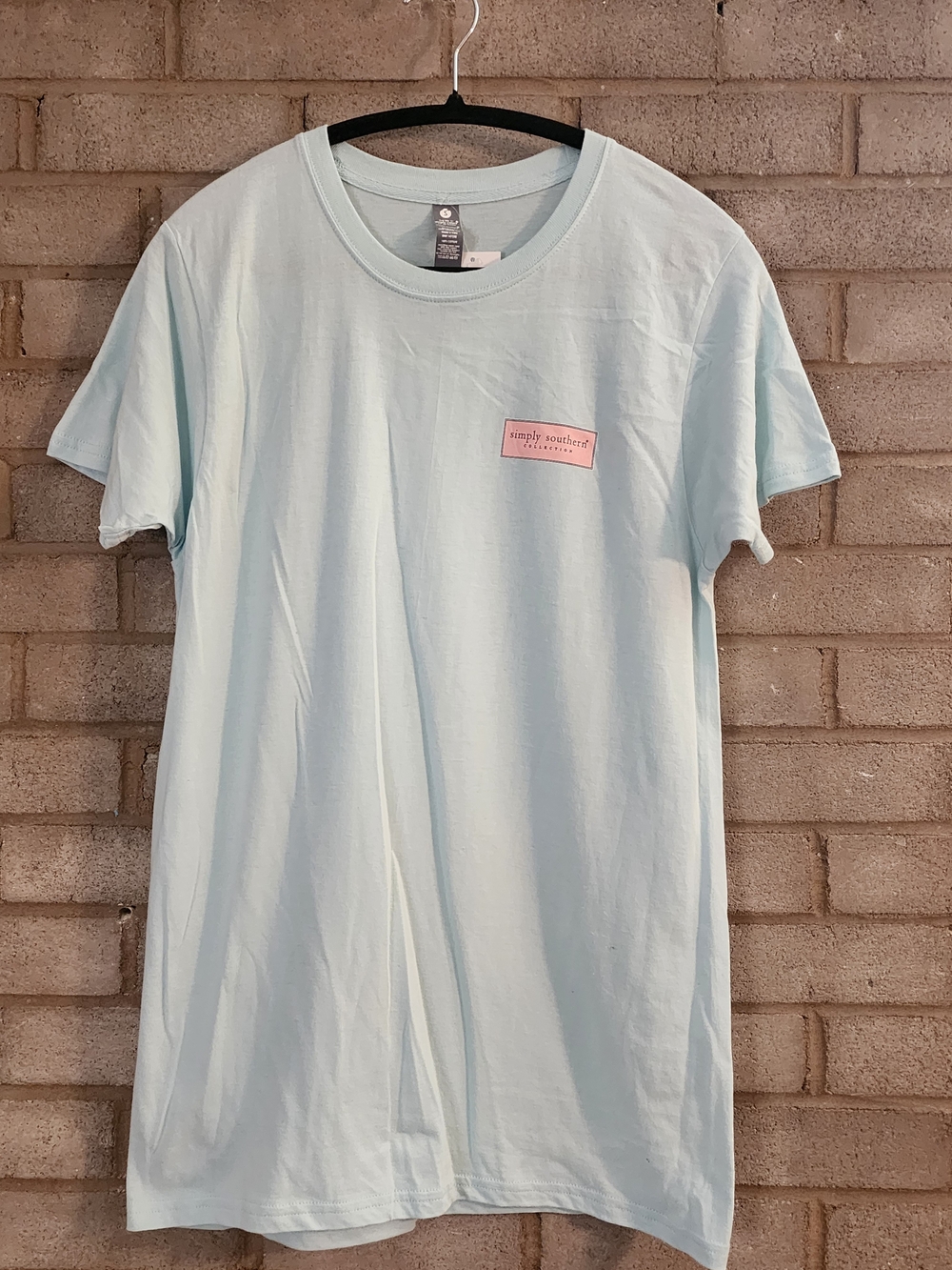 New Simply Southern Light Blue Graphic Tee with Pink Logo Patch/ "Stay Sweet"